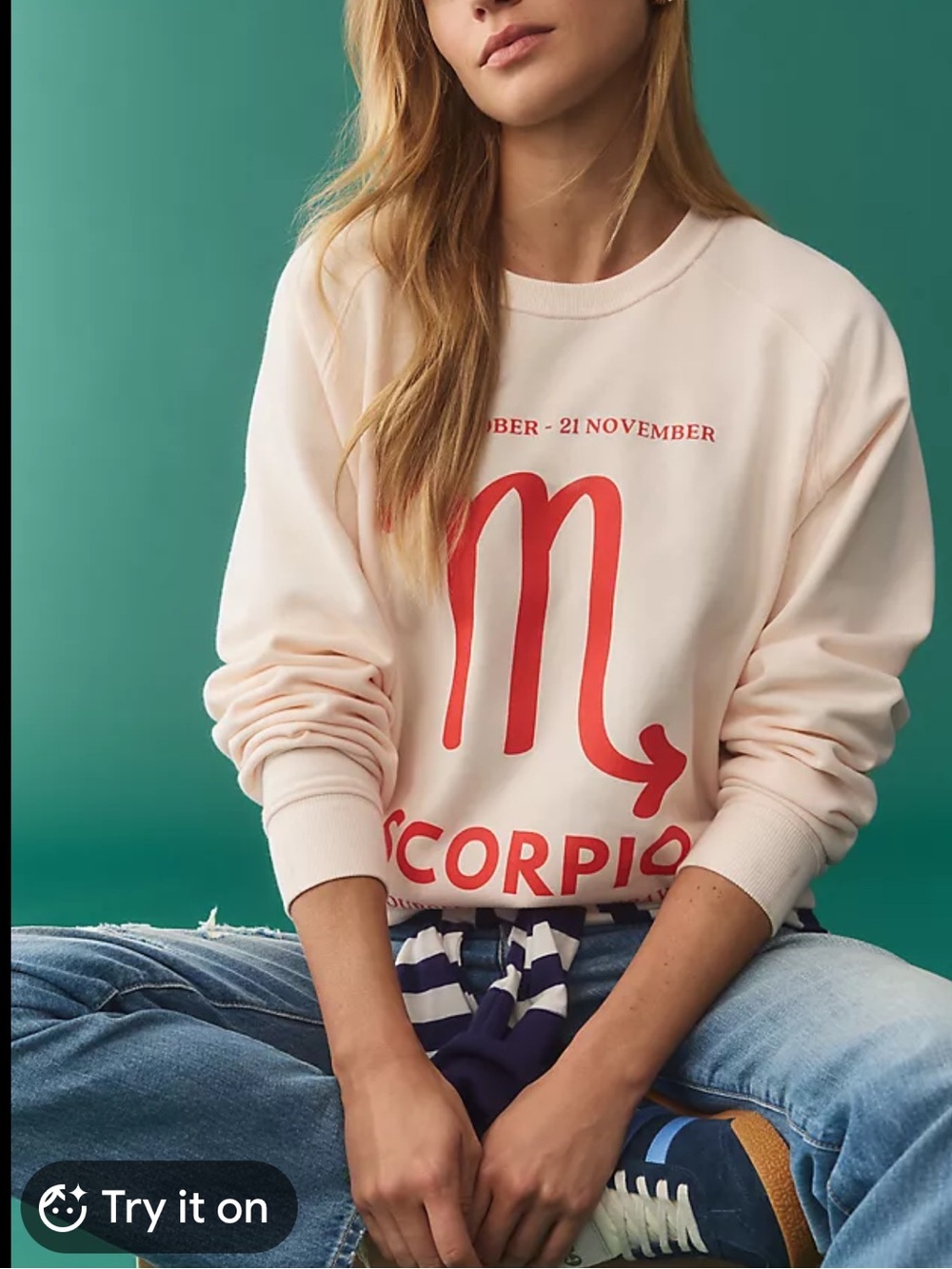 Anthropologie Scorpio Graphic Crewneck Sweatshirt - Cream with Red Print
